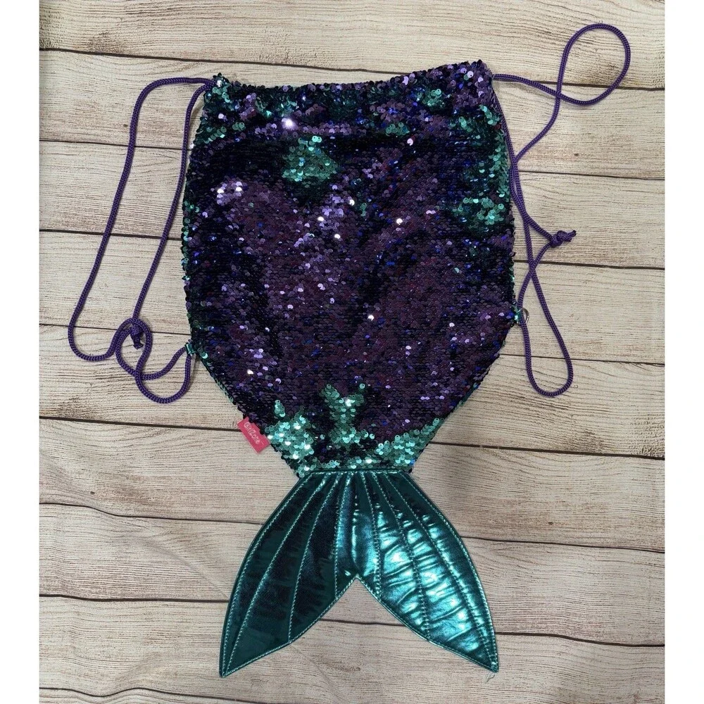GirlZone: Magical Mermaid Tail Sequin Backpack for Girls Cinch Bag